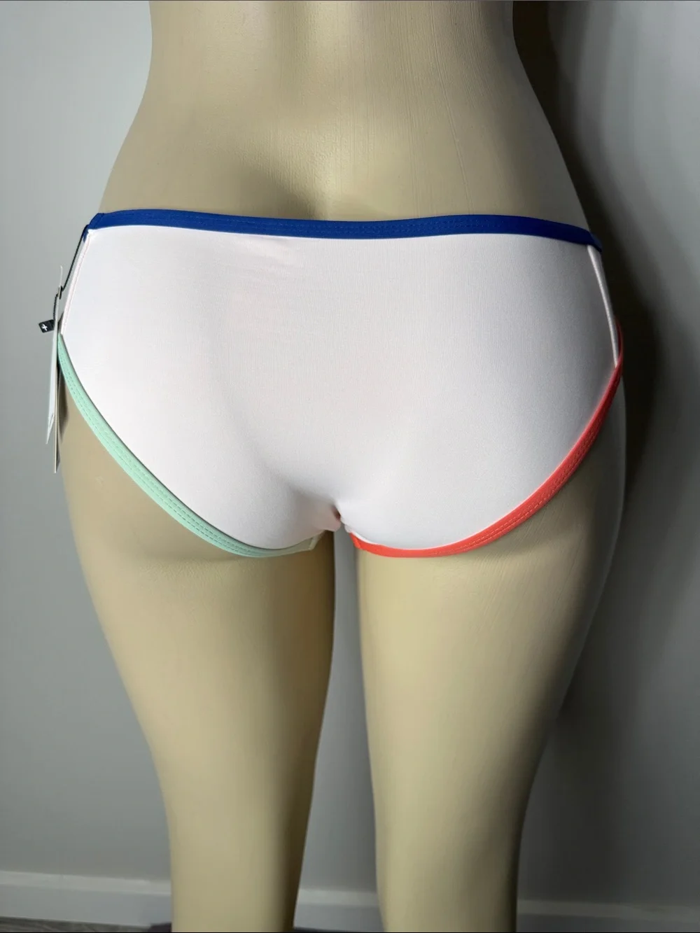 Tavik White Bikini Bottom with Blue, Coral & Mint Trim